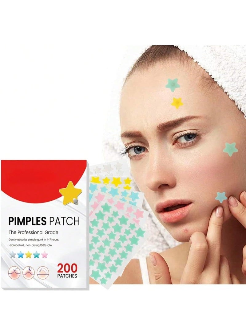 Jaysuing 200 Pcs Pimple Patches Hydrocolloid Non Drying Acne Patches for Face Colorful Heart Pimple Spot Sticker with Hyaluronic Acid Tea Tree Oil and Centella Oil STAR ACNE PATCHESfor Covering Blemishes and Zits - Image 1