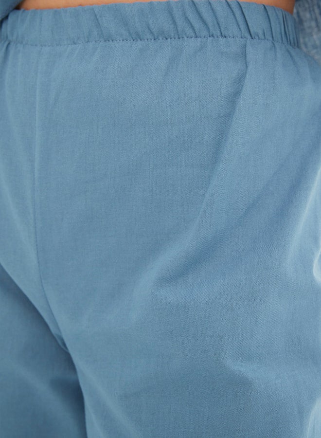 trendyol Blue Ruffle T-shirt-Pants Viscose Woven Pajamas Set  - Image 5