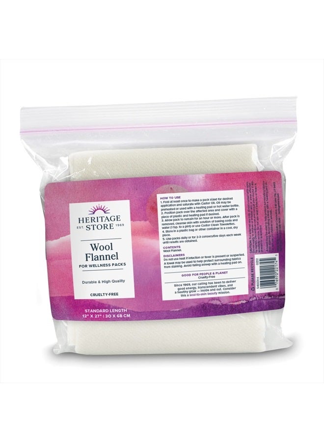 Heritage Store فلانيل صوف لزيت الخروع، قابل لإعادة الاستخدام ويمتص بشكل عالي، يخلق ضغط حرارة مهدئ للبطن والمفاصل ومناطق أخرى، ضمان استرداد الأموال لمدة 60 يومًا، خالي من القسوة، 12 × 27 بوصة - Image 1