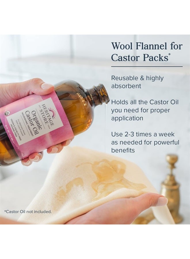 Heritage Store فلانيل صوف لزيت الخروع، قابل لإعادة الاستخدام ويمتص بشكل عالي، يخلق ضغط حرارة مهدئ للبطن والمفاصل ومناطق أخرى، ضمان استرداد الأموال لمدة 60 يومًا، خالي من القسوة، 12 × 27 بوصة - Image 3