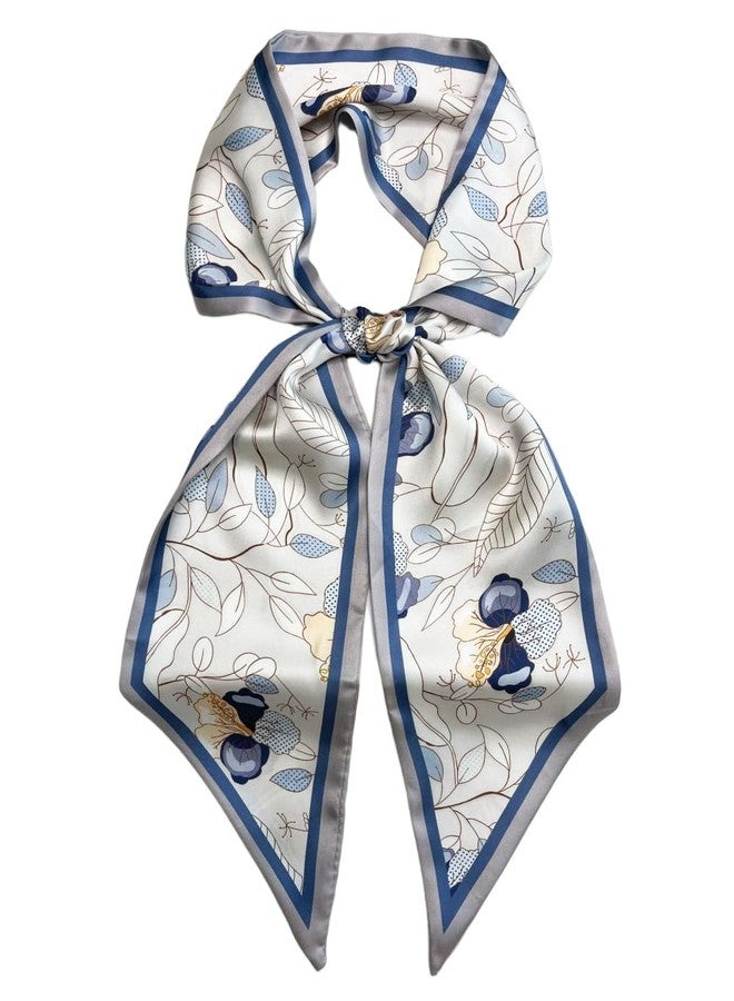 Julunar Hair Scarf for Women Silky Long Neck Head Scarves Purse Bag Scarfs for Handbag Satin Headscarf, 036.white & Blue Floral, Long - Image 1