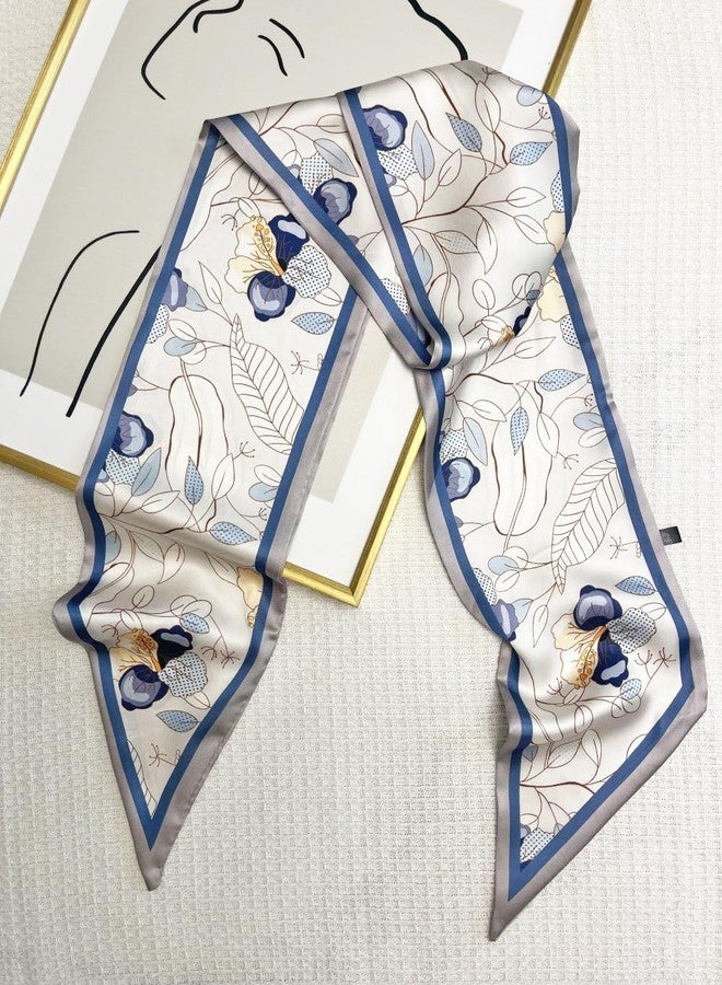 Julunar Hair Scarf for Women Silky Long Neck Head Scarves Purse Bag Scarfs for Handbag Satin Headscarf, 036.white & Blue Floral, Long - Image 3