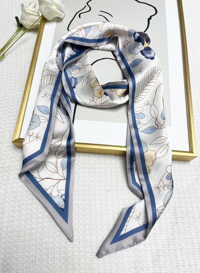 Julunar Hair Scarf for Women Silky Long Neck Head Scarves Purse Bag Scarfs for Handbag Satin Headscarf, 036.white & Blue Floral, Long - Image 4