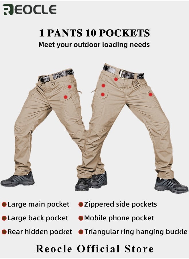 REOCLE - Men's Tactical Pants Lightweight Performance Pants with Multi Cargo Pockets Anti-rip Waterproof Military Combat Cargo Work Hiking Pants - Image 1