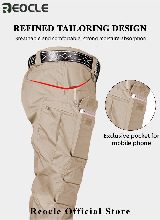 REOCLE - Men's Tactical Pants Lightweight Performance Pants with Multi Cargo Pockets Anti-rip Waterproof Military Combat Cargo Work Hiking Pants - Image 1