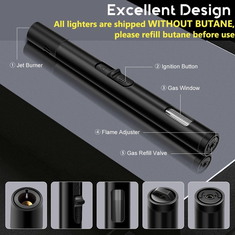 LcFun 2 Pack Torch Lighters Refillable Butane Lighter with Visible Fuel Window, Windproof Adjustable Jet Flame Long Matches Lighters for Candle, Grill, BBQ, Camping, Fireworks (Butane NOT Included) - Image 2
