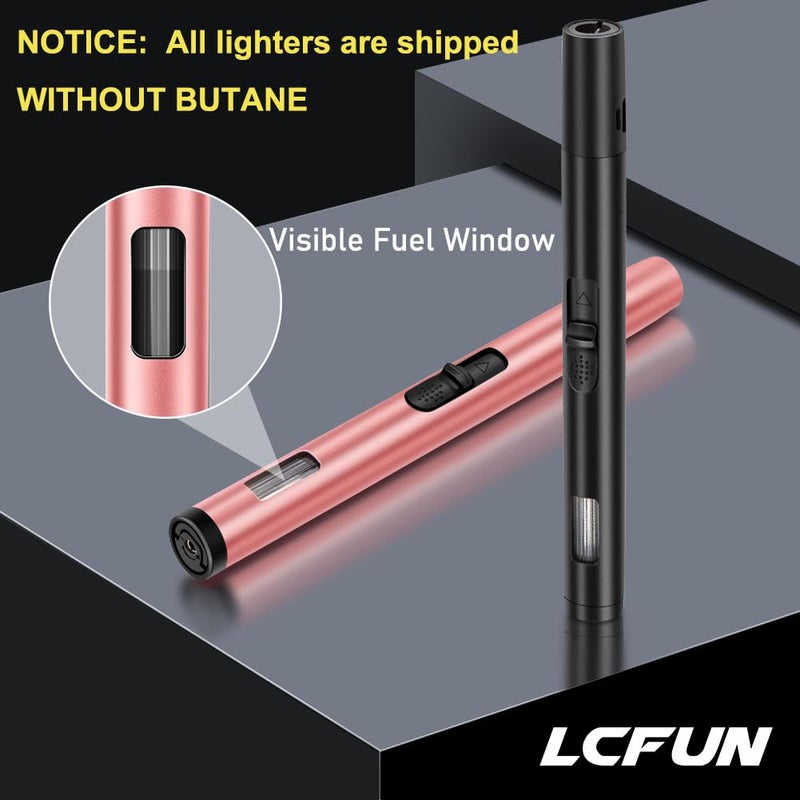 LcFun 2 Pack Torch Lighters Refillable Butane Lighter with Visible Fuel Window, Windproof Adjustable Jet Flame Long Matches Lighters for Candle, Grill, BBQ, Camping, Fireworks (Butane NOT Included) - Image 4