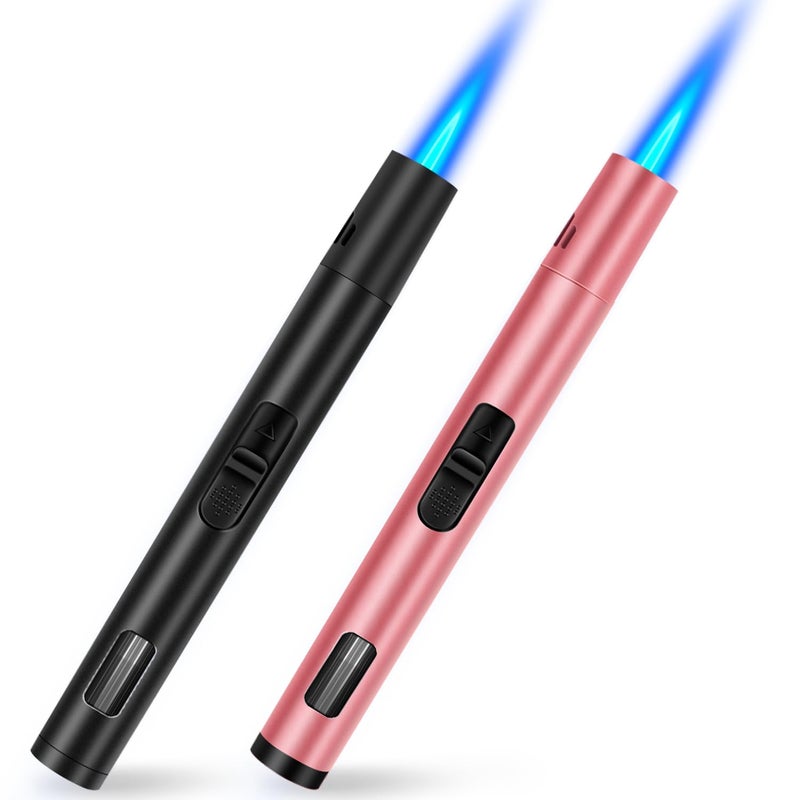 LcFun 2 Pack Torch Lighters Refillable Butane Lighter with Visible Fuel Window, Windproof Adjustable Jet Flame Long Matches Lighters for Candle, Grill, BBQ, Camping, Fireworks (Butane NOT Included) - Image 1