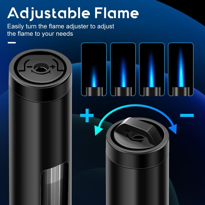 LcFun 2 Pack Torch Lighters Refillable Butane Lighter with Visible Fuel Window, Windproof Adjustable Jet Flame Long Matches Lighters for Candle, Grill, BBQ, Camping, Fireworks (Butane NOT Included) - Image 3