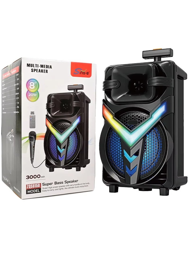 SING-E OEM ZQS8158 Card 8 Inch Portable Wireless BT Subwoofer Speaker with Microphone Mini Karaoke Feature