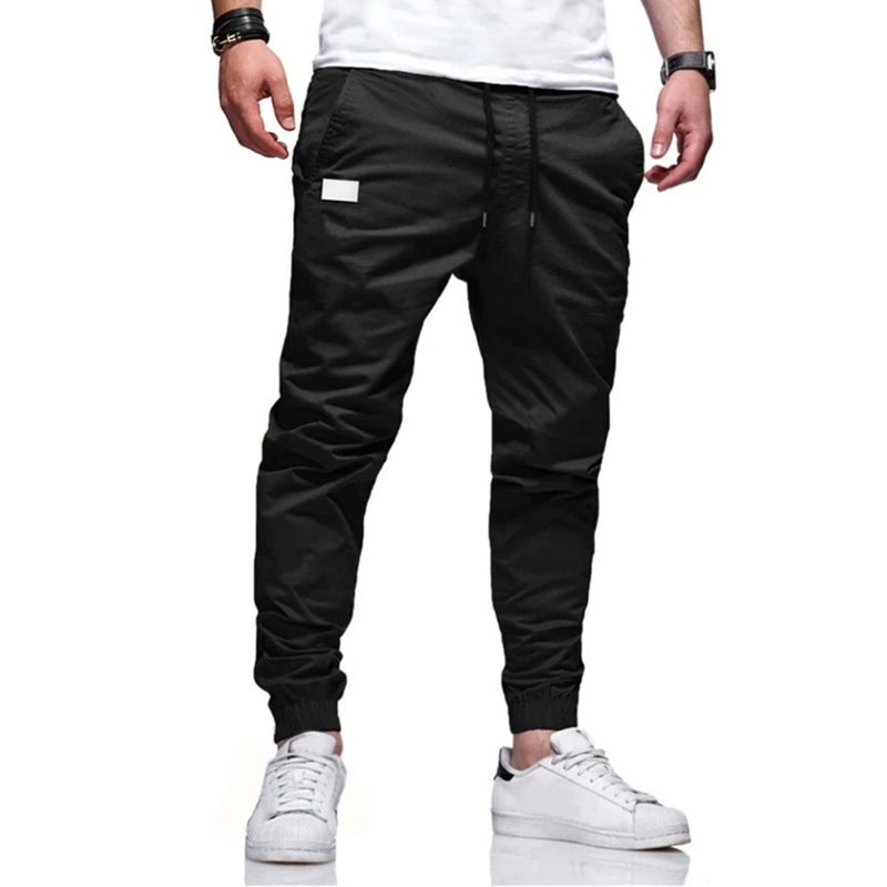 2023 Mens Cargo Pants Drawstring Ankle Ties Casual Black  - Image 1