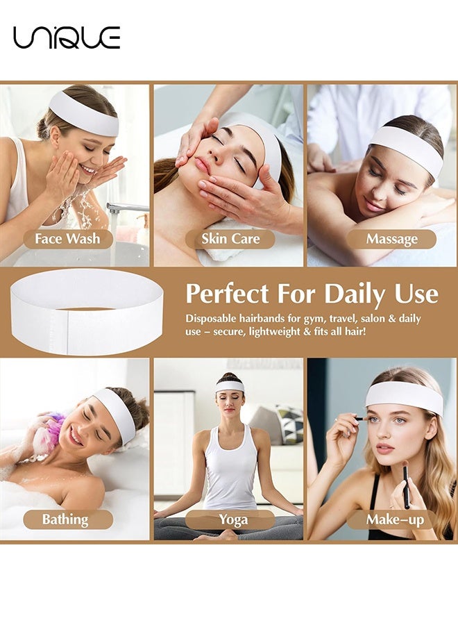 Unique 30 PCS Disposable Spa Facial Headbands - Elastic Headband Wrap with Adjustable Magic Tape, Stretch Non-Woven Facial Bandeau, Soft Skin Care Essential Headband with Convenient Closure - Closure Salons - Individually Packaged (White) - Image 5