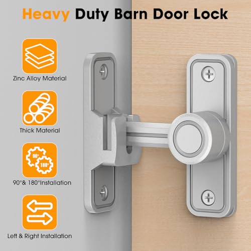 MeBantoo Sliding Barn Door Lock Hardware 90 Degree Locks for Barn Doors Flip Gate Latches for Barn Garden Bathroom Outdoor Garage Window 2 PackSilver - Image 3