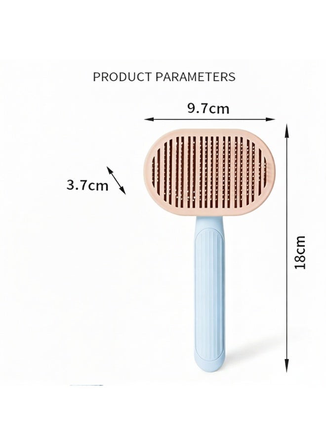 إيبت فرشاة تمشيط شعر الحيوانات الأليفة للقطط والكلاب - فرشاة تنظيف ذاتية بنقرة واحدة لإزالة الشعر المتساقط وفك التشابك - أداة تدليك سهلة لإزالة الشعر للحيوانات الأليفة ذات الشعر القصير والطويل (وردي وأزرق) - Image 2