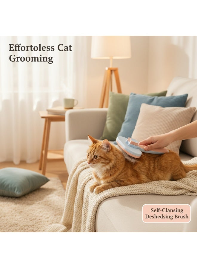 إيبت فرشاة تمشيط شعر الحيوانات الأليفة للقطط والكلاب - فرشاة تنظيف ذاتية بنقرة واحدة لإزالة الشعر المتساقط وفك التشابك - أداة تدليك سهلة لإزالة الشعر للحيوانات الأليفة ذات الشعر القصير والطويل (وردي وأزرق) - Image 3