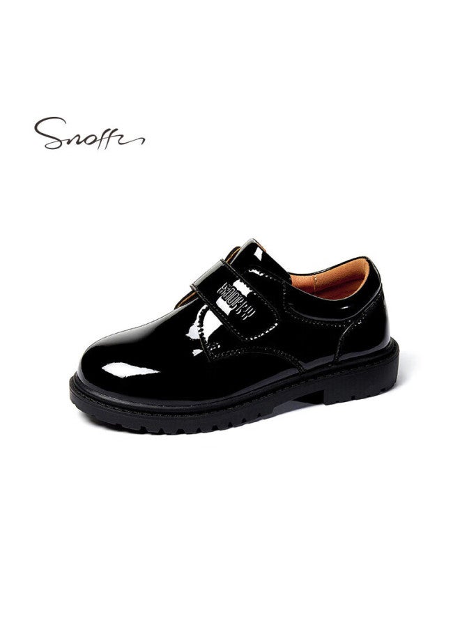 Snoffy Sinafei Boys' Black Leather Shoes, Spring Children's Leather Shoes, Performance Shoes, School Performance Shoes, Big Kids' Soft-soled Flats, Glossy Black, Size 31 - Image 5