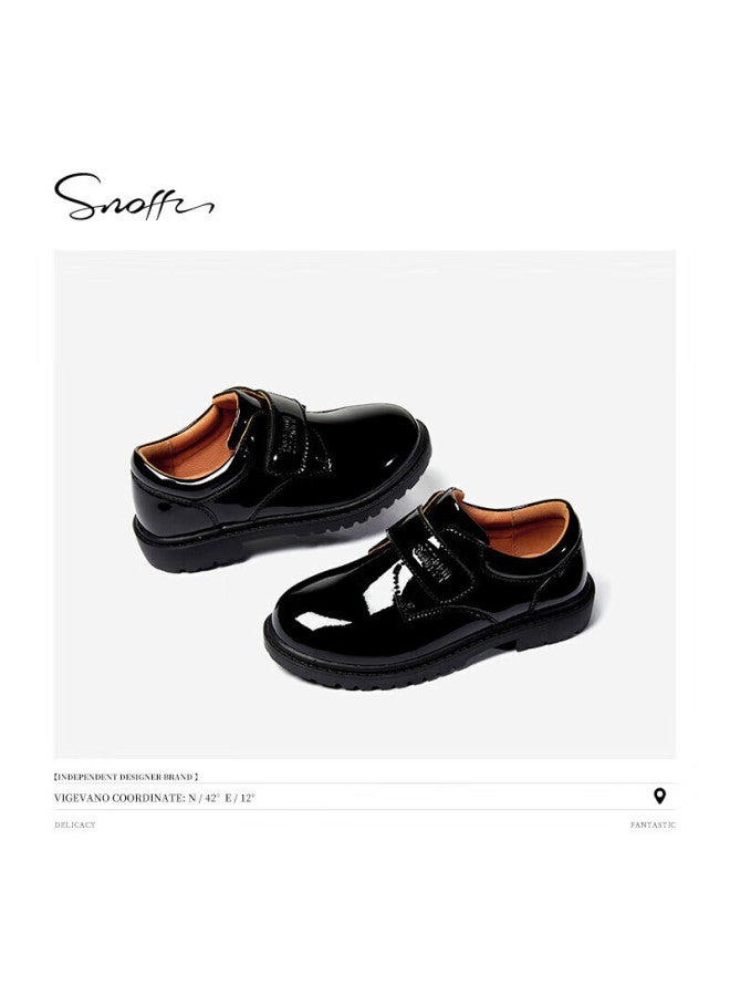 Snoffy Sinafei Boys' Black Leather Shoes, Spring Children's Leather Shoes, Performance Shoes, School Performance Shoes, Big Kids' Soft-soled Flats, Glossy Black, Size 31 - Image 4