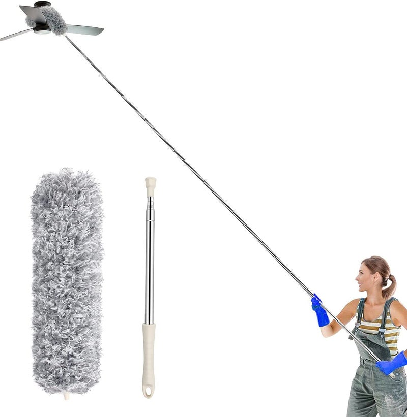 Qolixs Microfiber Flexible Cleaning Brush Feather Duster Magic Dust with Stainless Steel Extendable Handle Cleaner Fit Home Office Car Cleaning Tools for Home Office