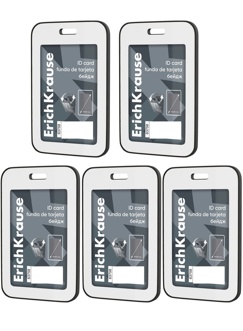 ErichKrause حامل بطاقة هوية عمودي من البلاستيك الصلب 5 قطع بحجم 54x85 مم باللون الأسود - Image 1