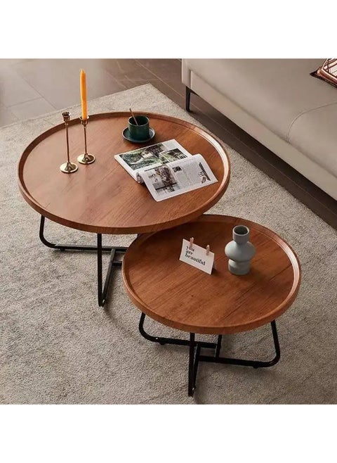 Coffee Table Set of 2 Stackable MDF Top Side Table Round Set Table Combination Small Set Table Set Industrial Style Side Table Round for Living Room, Balcony