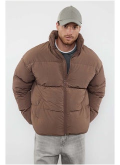 Brown Unisex Oversize Fit Stand Collar Water and Wind Resistant Puffer Winter Coat TMNAW24MO00003
