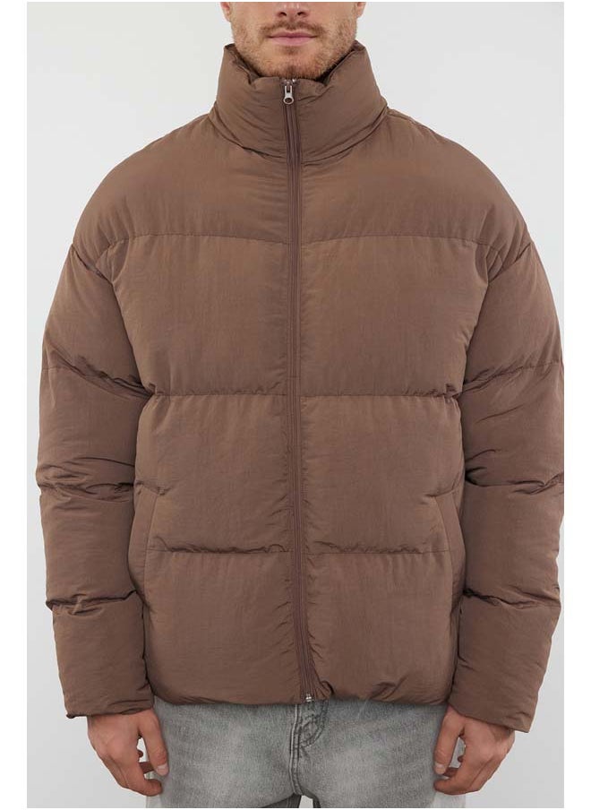 trendyol - Brown Unisex Oversize Fit Stand Collar Water and Wind Resistant Puffer Winter Coat TMNAW24MO00003 - Image 1
