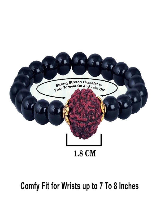 JFL-Jewellery for Less Black Onyx Stone and Panch Mukhi Rudraksha Stretchable Bracelet and Gold Plated Panch Mukhi Rudraksha Pendant with Chain for Men and Boys.,Valentine - Image 4