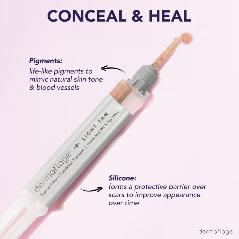 dermaflage مجموعة ملء الندبات ديرمافلاج - تان فاتح - تغطية الندبات العميقة وكريم أساس مقاوم للماء لندبات حب الشباب والتجاعيد وندبات الثلج، إمداد لمدة 1 شهر - Image 5