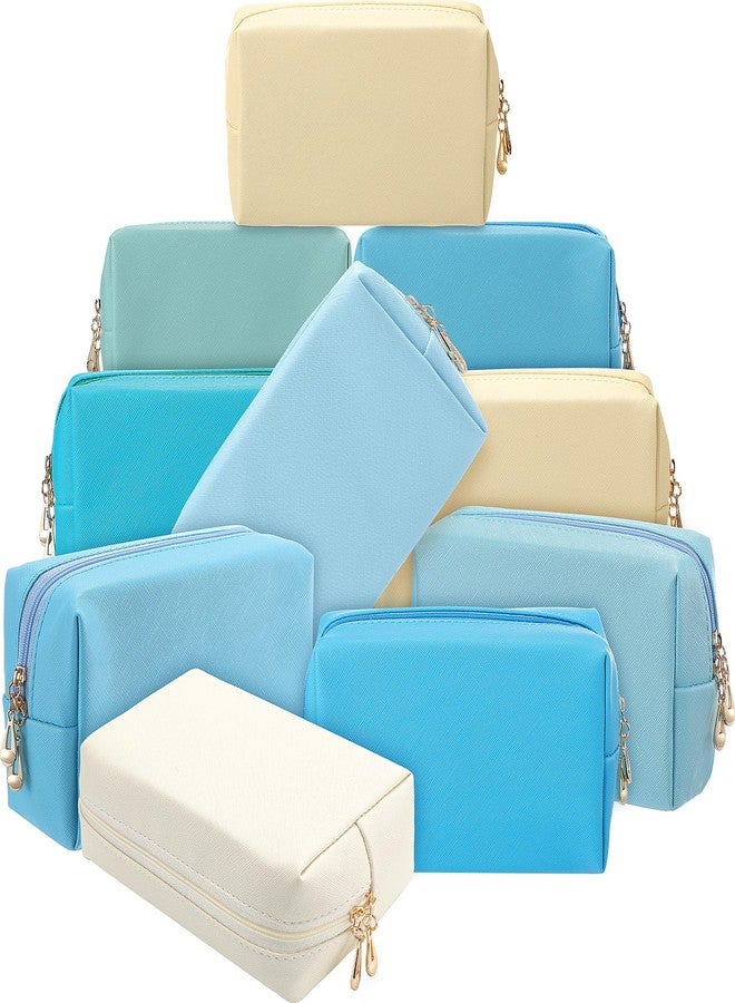 Sanwuta 9 Pcs Makeup Bags Bulk PU Double Zippers Cosmetic Bag Makeup Toiletry Pouch Portable Travel Organizers Case for Women Bachelorette Party End of The Year Bridesmaid Gift(Blue and Green Color) - Image 1