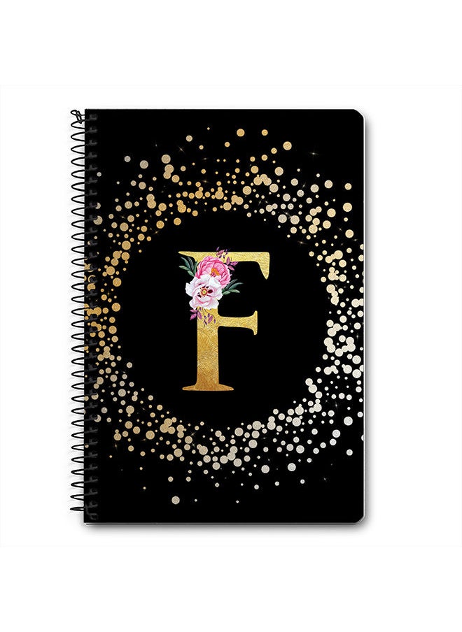 Stylizedd - Designer A5 Spiral Notebook Memo Notepad Journal - Custom Monogram Initial Letter Floral Pattern Alphabet - F - Black - Image 1