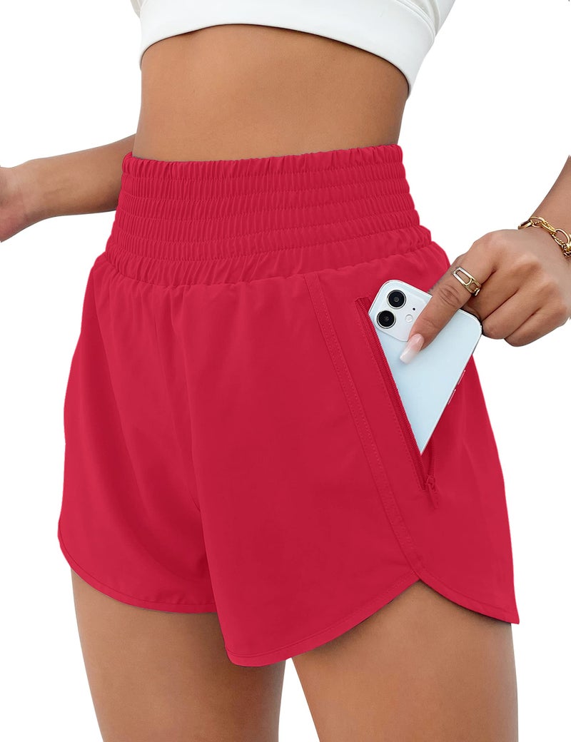 BMJL Women's Athletic Shorts High Waisted Running Short Pocket 2.5" Sporty Shorts Gym Elastic Workout Shorts(M,Red) - Image 1