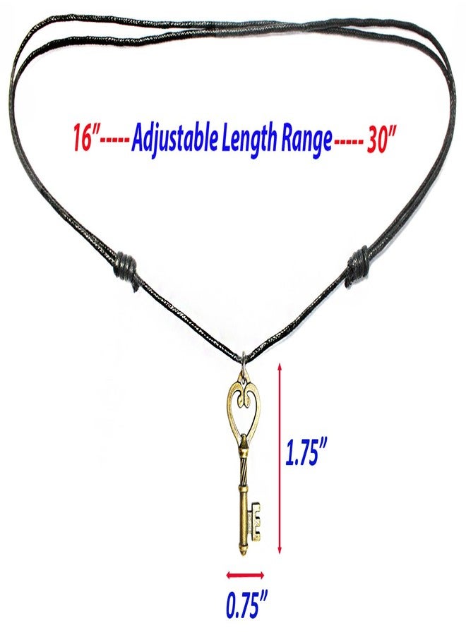 Bijoux de Ja Antique Bronze Unisex Skeleton Key Charm Pendant Adjustable Waxed Cord Necklace 16" (SKBzPNL) - Image 5