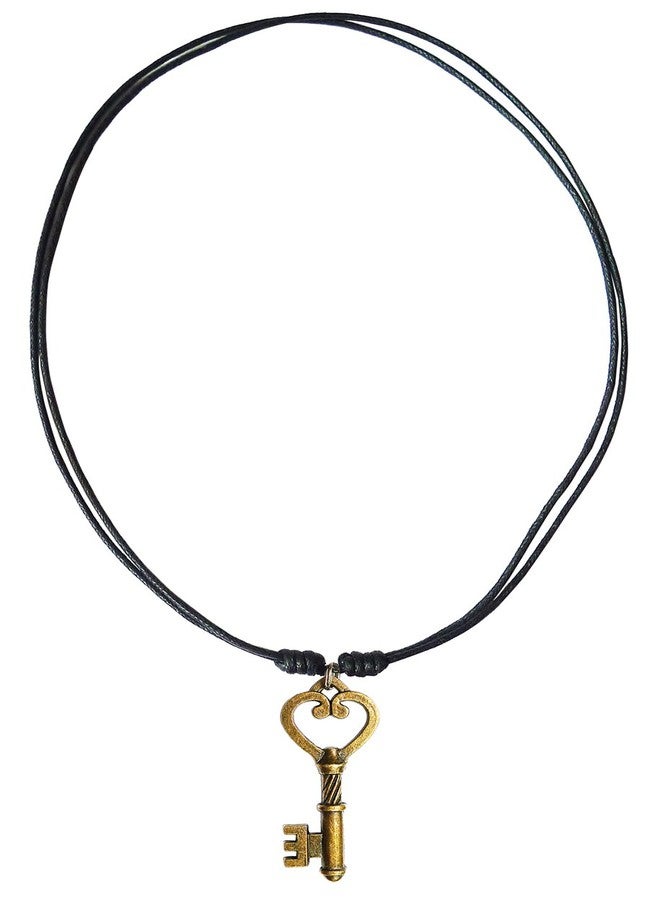 Bijoux de Ja Antique Bronze Unisex Skeleton Key Charm Pendant Adjustable Waxed Cord Necklace 16" (SKBzPNL) - Image 3