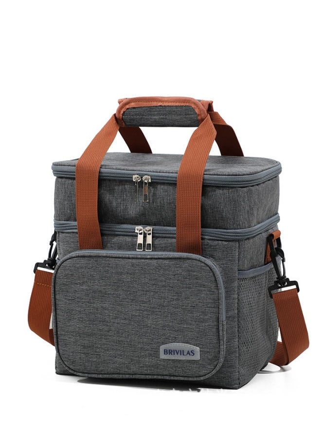 Brivilas - Double Layered Crossbody Thickened Insulated Lunch Bag Portable Outdoor Lunch BoxOxford Grey 24.5x21.5x14.5 - Image 1