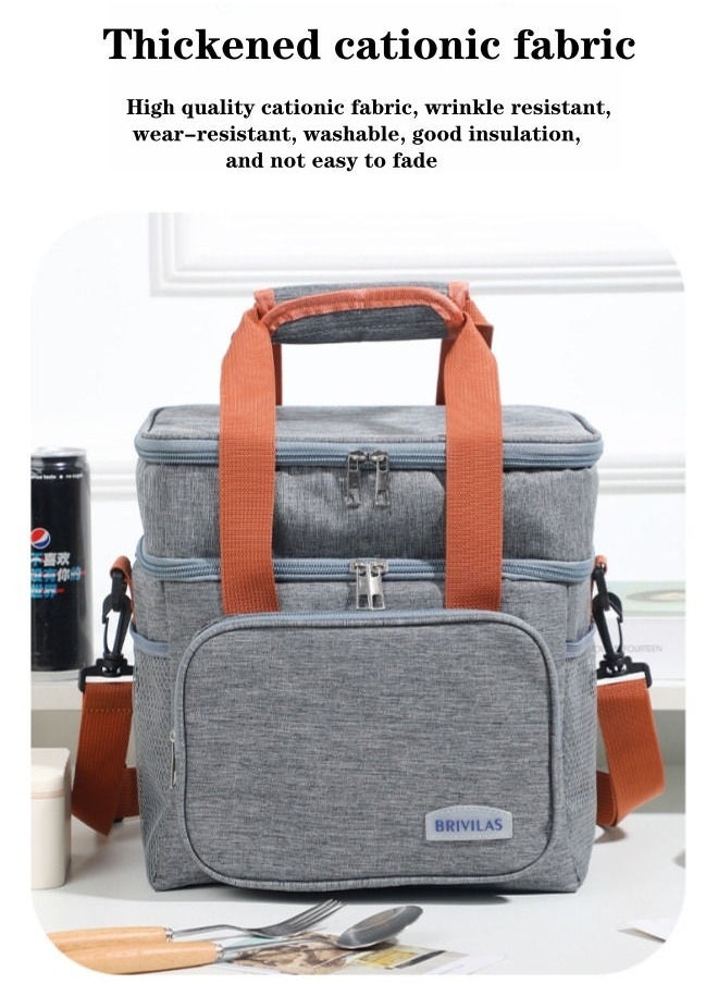 Brivilas - Double Layered Crossbody Thickened Insulated Lunch Bag Portable Outdoor Lunch BoxOxford Grey 24.5x21.5x14.5 - Image 1