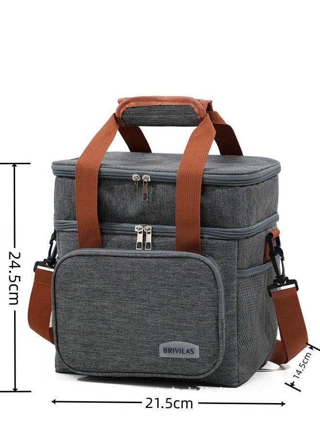 Brivilas - Double Layered Crossbody Thickened Insulated Lunch Bag Portable Outdoor Lunch BoxOxford Grey 24.5x21.5x14.5 - Image 1