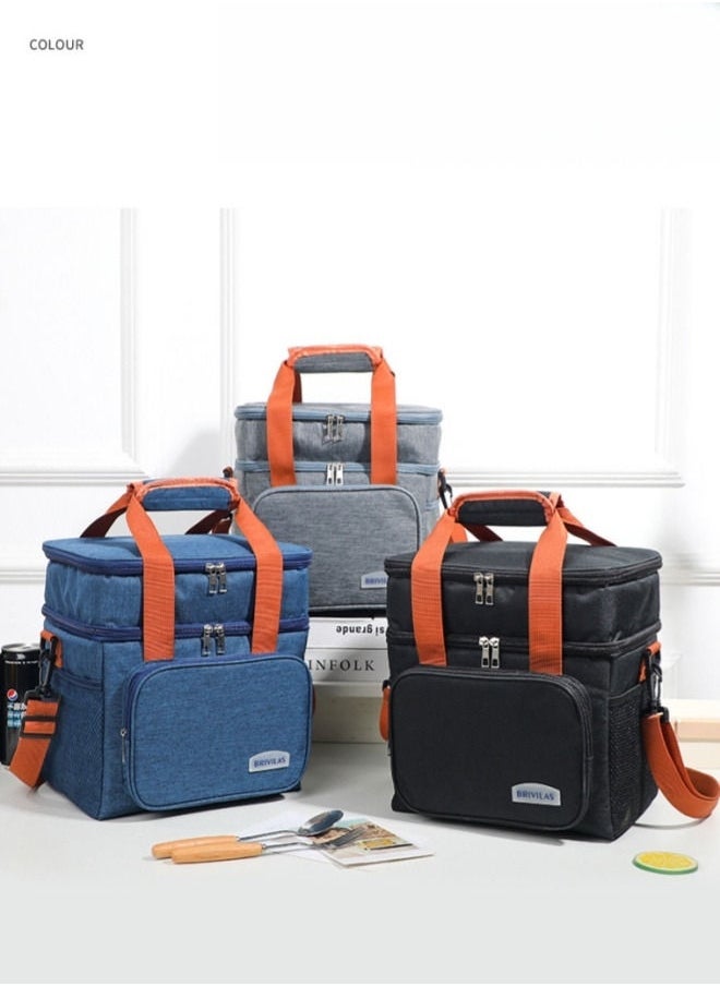 Brivilas - Double Layered Crossbody Thickened Insulated Lunch Bag Portable Outdoor Lunch BoxOxford Grey 24.5x21.5x14.5 - Image 1