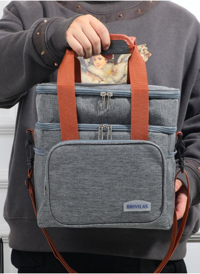 Brivilas - Double Layered Crossbody Thickened Insulated Lunch Bag Portable Outdoor Lunch BoxOxford Grey 24.5x21.5x14.5 - Image 1