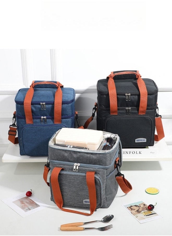 Brivilas - Double Layered Crossbody Thickened Insulated Lunch Bag Portable Outdoor Lunch BoxOxford Grey 24.5x21.5x14.5 - Image 1