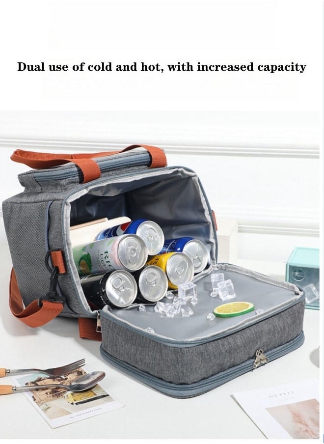 Brivilas - Double Layered Crossbody Thickened Insulated Lunch Bag Portable Outdoor Lunch BoxOxford Grey 24.5x21.5x14.5 - Image 1