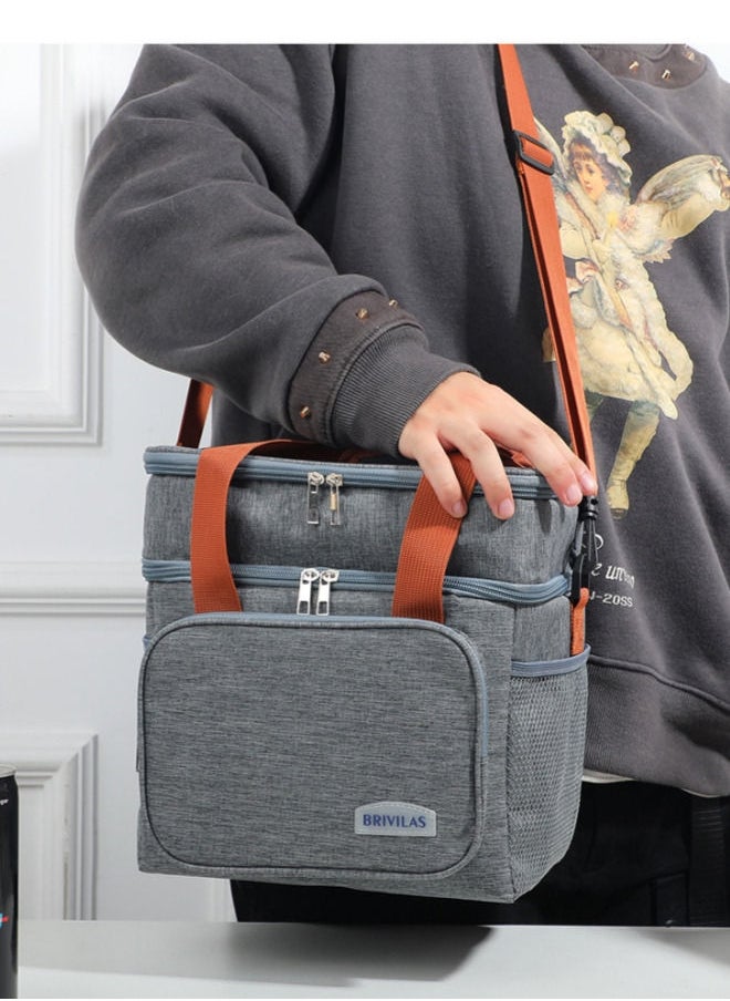 Brivilas - Double Layered Crossbody Thickened Insulated Lunch Bag Portable Outdoor Lunch BoxOxford Grey 24.5x21.5x14.5 - Image 1