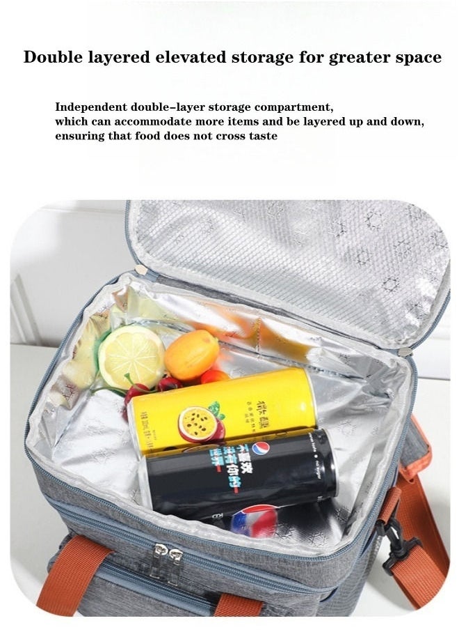Brivilas - Double Layered Crossbody Thickened Insulated Lunch Bag Portable Outdoor Lunch BoxOxford Grey 24.5x21.5x14.5 - Image 1
