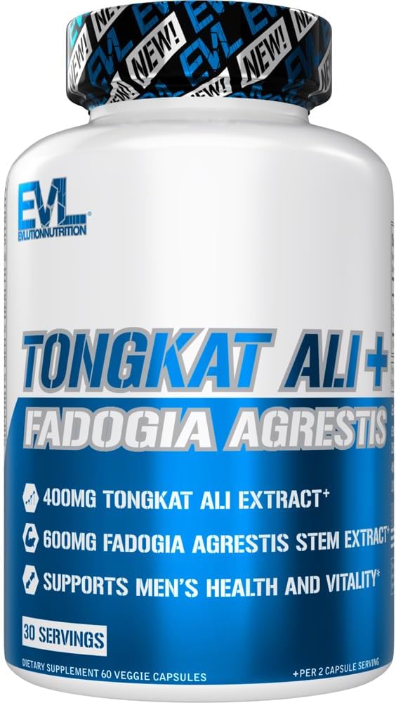 Evlution Nutrition Tongkat Ali  Fadogia Agrestis  Mens Health  Vitality Support  400mg Tongkat Ali  600mg Fadogia Agrestis Stem Extract  Workout Supplement  Vegetarian Capsules  30 Servings - Image 1