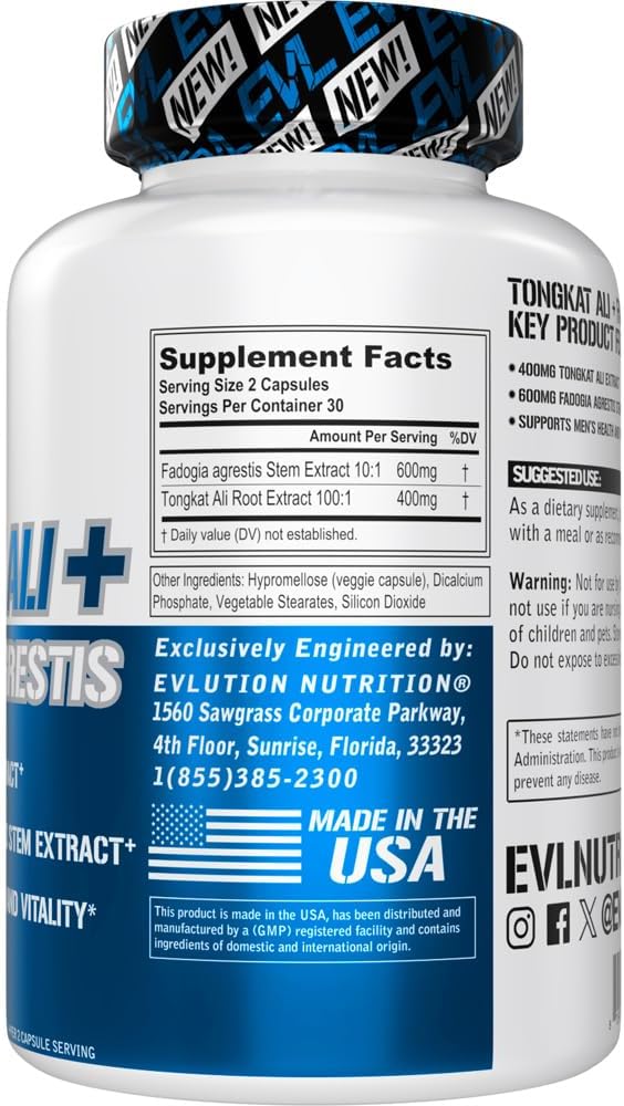 Evlution Nutrition Tongkat Ali  Fadogia Agrestis  Mens Health  Vitality Support  400mg Tongkat Ali  600mg Fadogia Agrestis Stem Extract  Workout Supplement  Vegetarian Capsules  30 Servings - Image 2