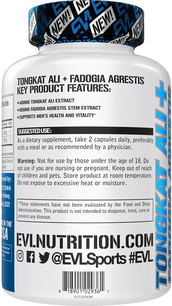 Evlution Nutrition Tongkat Ali  Fadogia Agrestis  Mens Health  Vitality Support  400mg Tongkat Ali  600mg Fadogia Agrestis Stem Extract  Workout Supplement  Vegetarian Capsules  30 Servings - Image 3