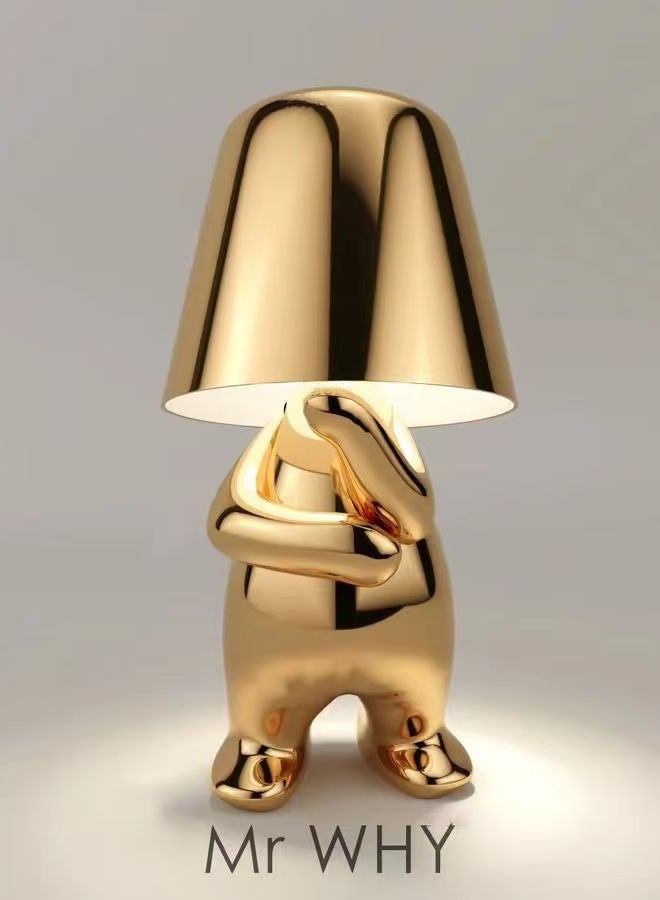 ريتش لايف مصباح مكتب LED يعمل باللمس وقابل لإعادة الشحن - وضعية تفكير ذهبية، قابل لإعادة الشحن عبر USB، 3 أوضاع ألوان، إضاءة ليلية مزخرفة بجانب السرير، مناسب لغرفة النوم والمكتب كهدية - Image 1