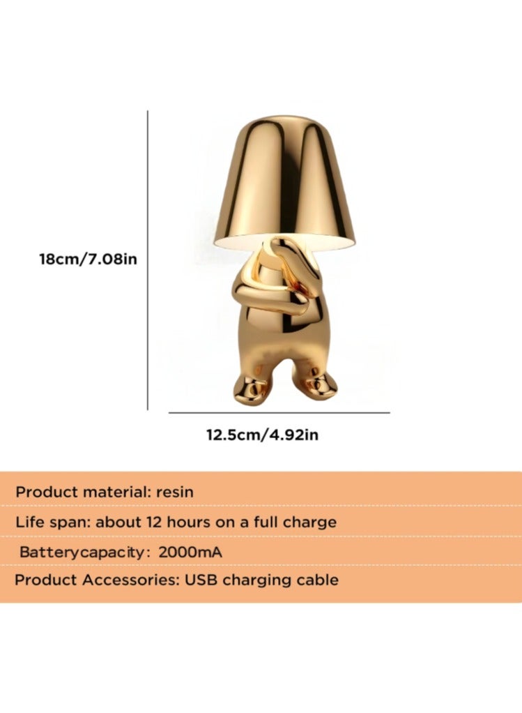 ريتش لايف مصباح مكتب LED يعمل باللمس وقابل لإعادة الشحن - وضعية تفكير ذهبية، قابل لإعادة الشحن عبر USB، 3 أوضاع ألوان، إضاءة ليلية مزخرفة بجانب السرير، مناسب لغرفة النوم والمكتب كهدية - Image 2