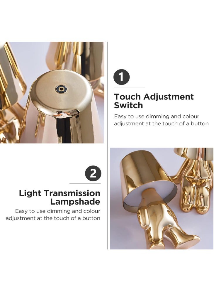 ريتش لايف مصباح مكتب LED يعمل باللمس وقابل لإعادة الشحن - وضعية تفكير ذهبية، قابل لإعادة الشحن عبر USB، 3 أوضاع ألوان، إضاءة ليلية مزخرفة بجانب السرير، مناسب لغرفة النوم والمكتب كهدية - Image 3