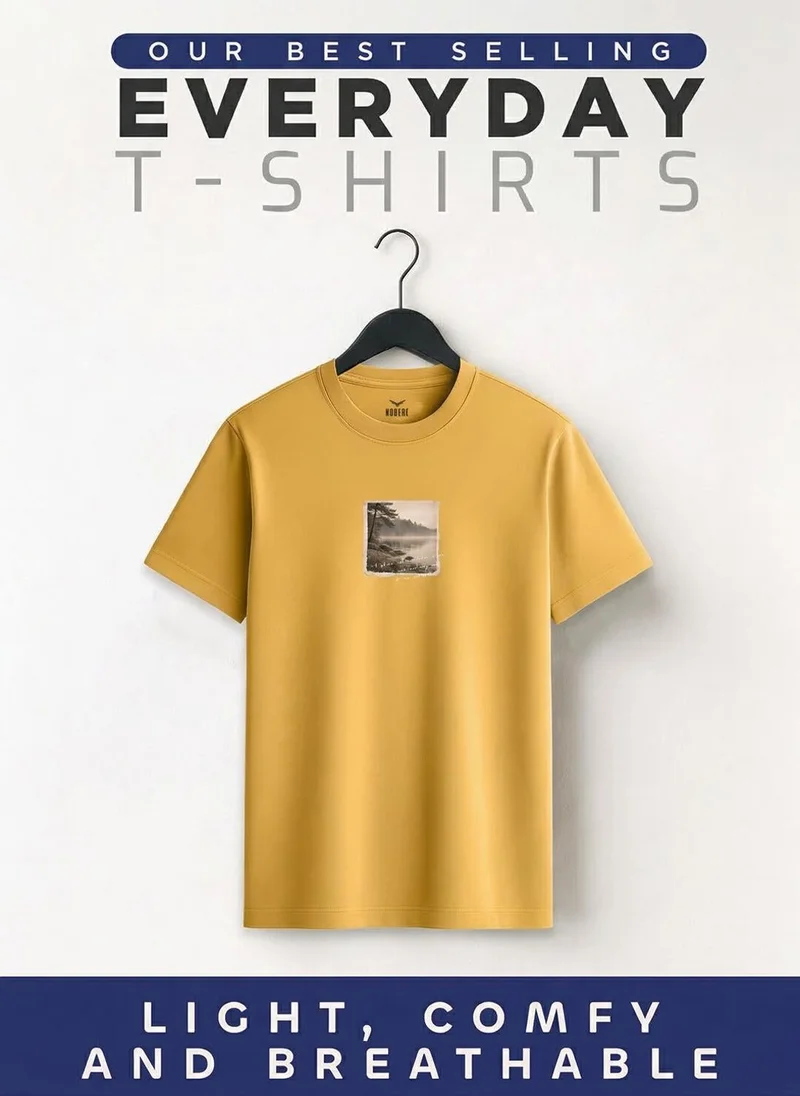 NOBERO Mustard Yellow Nobero Regular Fit Printed T-shirt for Men for Men | Best Price UAE