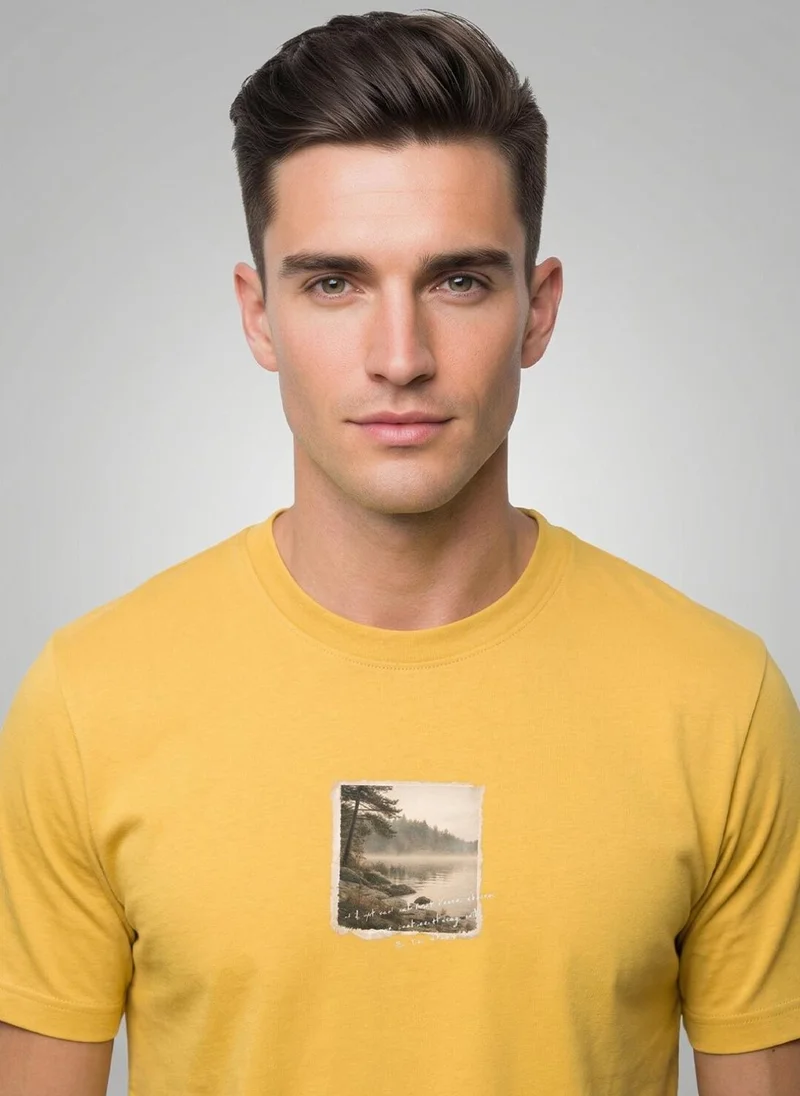 NOBERO Mustard Yellow Nobero Regular Fit Printed T-shirt for Men for Men | Best Price UAE